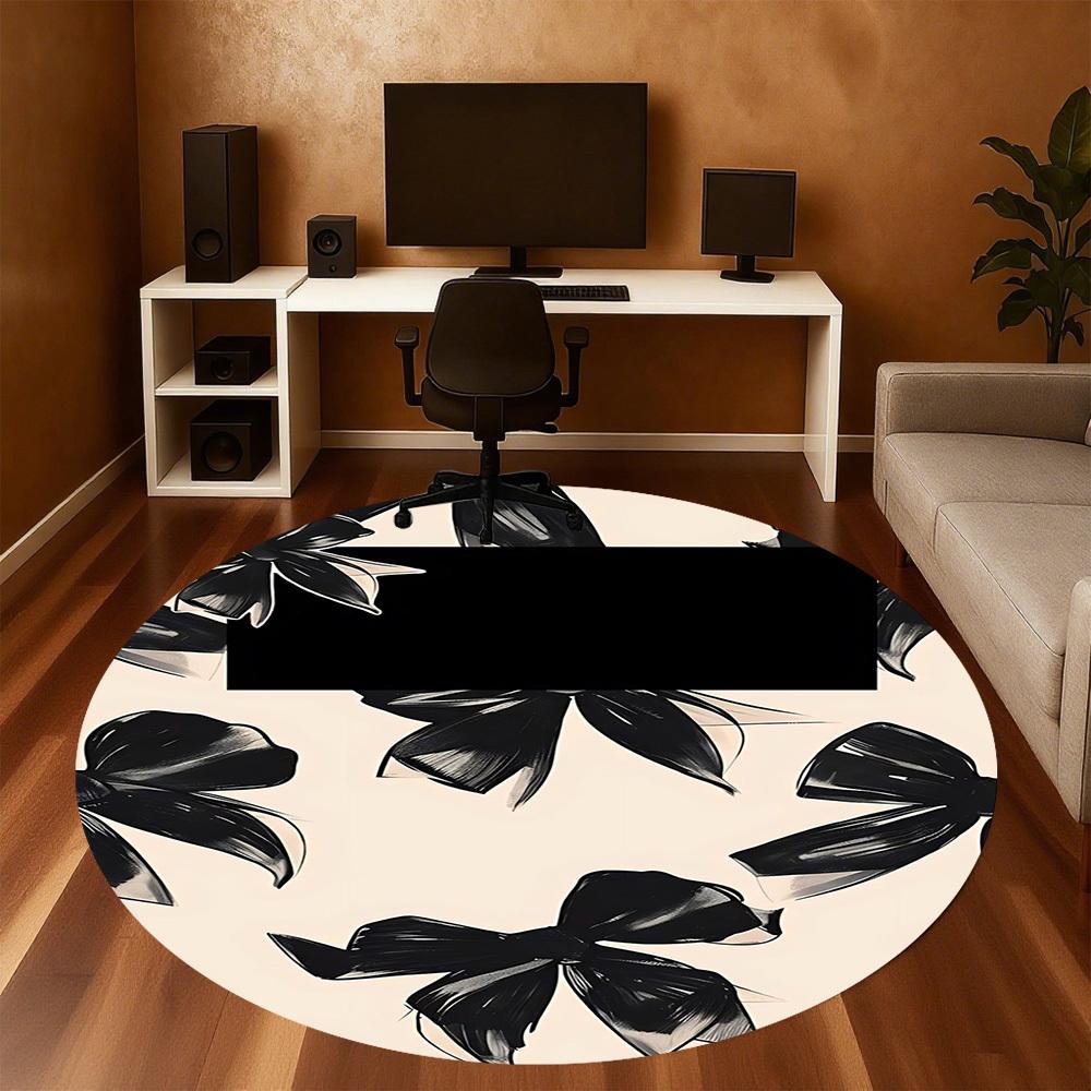 1pc bow ribbon Round Chair mat office Area Rug - Non-Slip, Floor Mat for Office, Bedroom, and Indoor Decor p127144