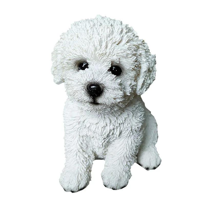 White Resin Bichon Frise Dog Ornament Cute Pet Model Figure Home Desk Decoration Gift For Dog Lovers Animal Collectors