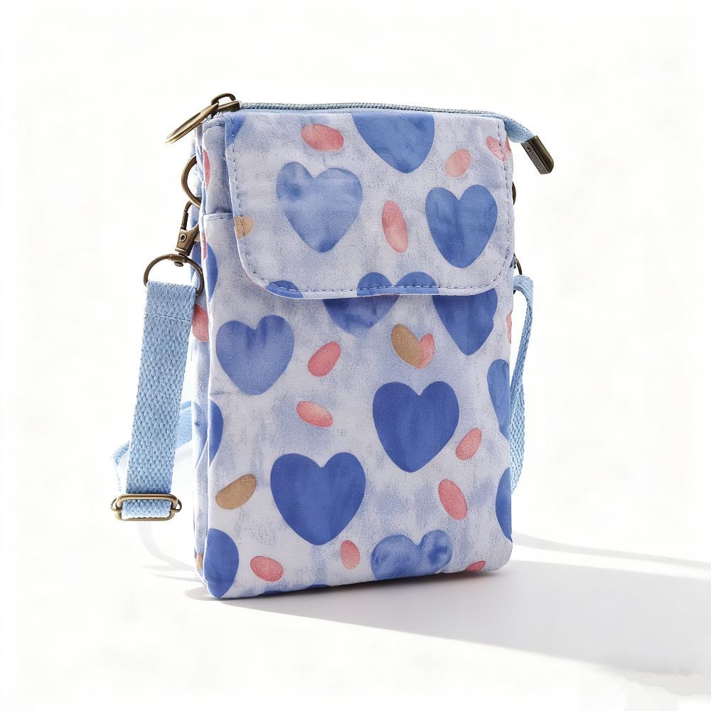 Japanese Floral Canvas Phone Crossbody Bag Women Multi Pocket Shoulder Bag Travel Passport Wallet Cell Phone Purse with Adjustable Strap