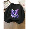 Unisex Crewneck Sweatshirt - Purple Butterfly Floral Pattern Art Machine Washable, Spring And Autumn, Sportswear And Casual Wear, Soft And Comfortable