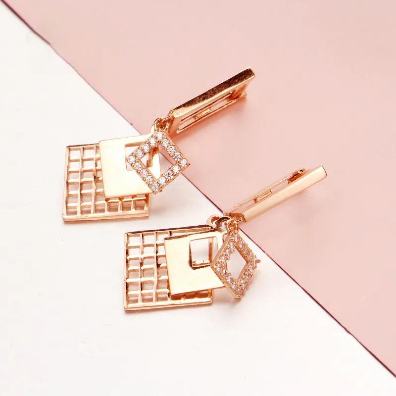 Exquisite Russian Purple Gold Luxury Square Sequin Ear Buckle Shiny Simple Rose Gold Plated White Rhombus Earrings (rose gold plated pair)