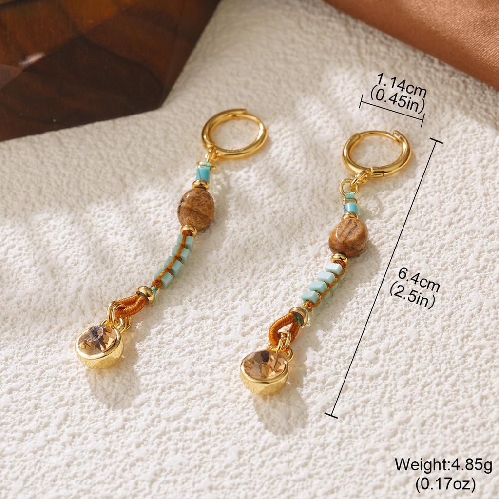 Bohemian beaded handmade design natural stone earrings retro personality new Chinese stud earrings premium feeling earrings