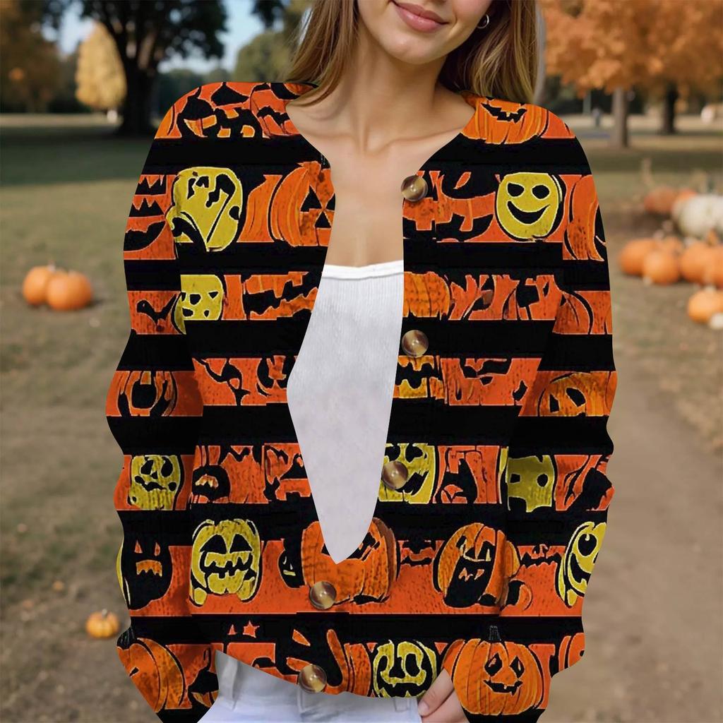 Modische, bedruckte Strickjacke mit langen Ärmeln und Knopfleiste für Damen