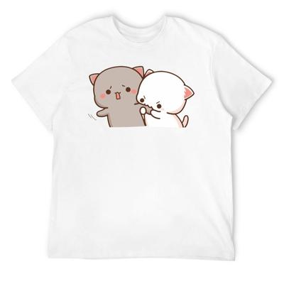Cute Mochi Peach Cat Milk Goma Cartoon T Shirts for Unisex Women Cotton Vintage T-Shirt Round Neck Tees Short Sleeve Tops Plus Size