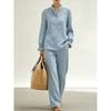 TIFICY Women's Fashion Casual Spring Autumn Solid Color Print Long Sleeve Stand-Neck Trousers Pants Suits