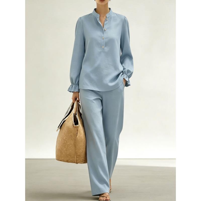 TIFICY Women's Fashion Casual Spring Autumn Solid Color Print Long Sleeve Stand-Neck Trousers Pants Suits