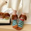 Single Pair Women'S New Cartoon Dachshund Coral Fleece Embroidered Christmas Mid-Calf Socks Home Floor Socks