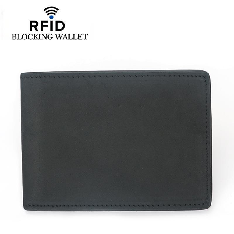 Men's Retro Genuine Leather Anti-Theft Wallet - Crazy Horse Cowhide, Thin and Short Design