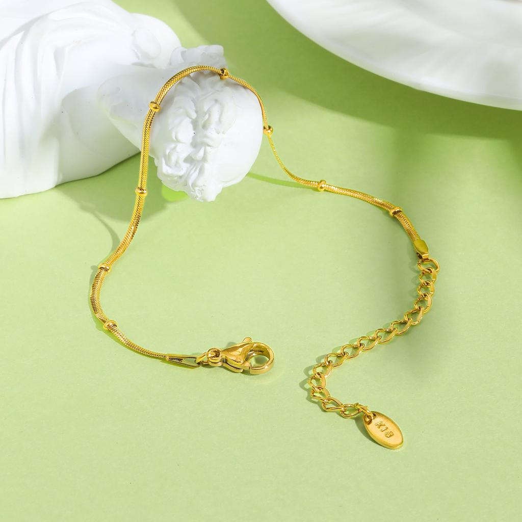 Adjustable Stainless Steel Snake Chain Bead Bracelet for Women,Handmade Cute Thin Dainty Wrist Bracelets