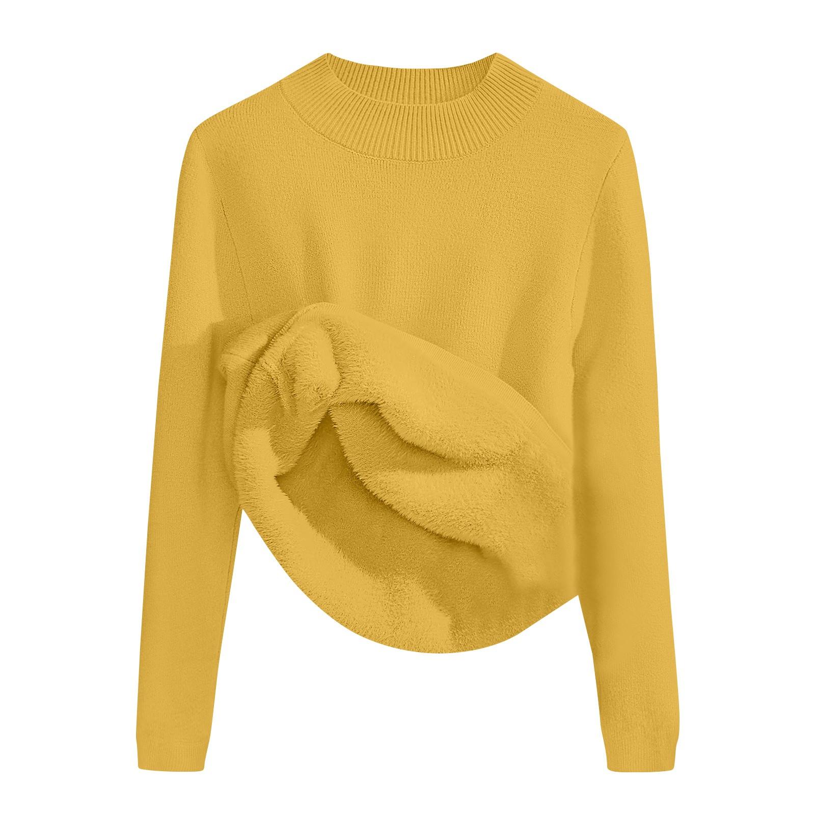 

Женский свитер с высоким воротником, универсальный женский зимний теплый топ с длинными рукавами и бархатной основой One Size жёлтый