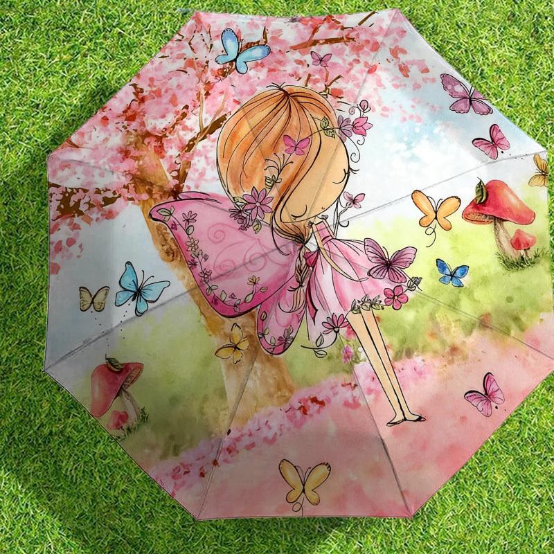 1pc fairy butterflies Automatic Folding Umbrella, Heavy Duty 8 Rib Iron Frame,  Suitable for Travel, Daily Use, Birthday, Decor Gift m0104042
