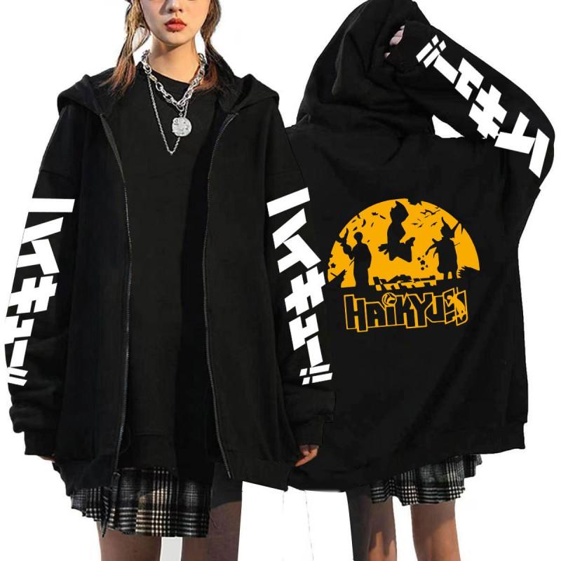Haikyuu Volleyball Anime Mens Zipper Hoodie Loose Fit Cotton Sweatshirt Teens Casual Wear