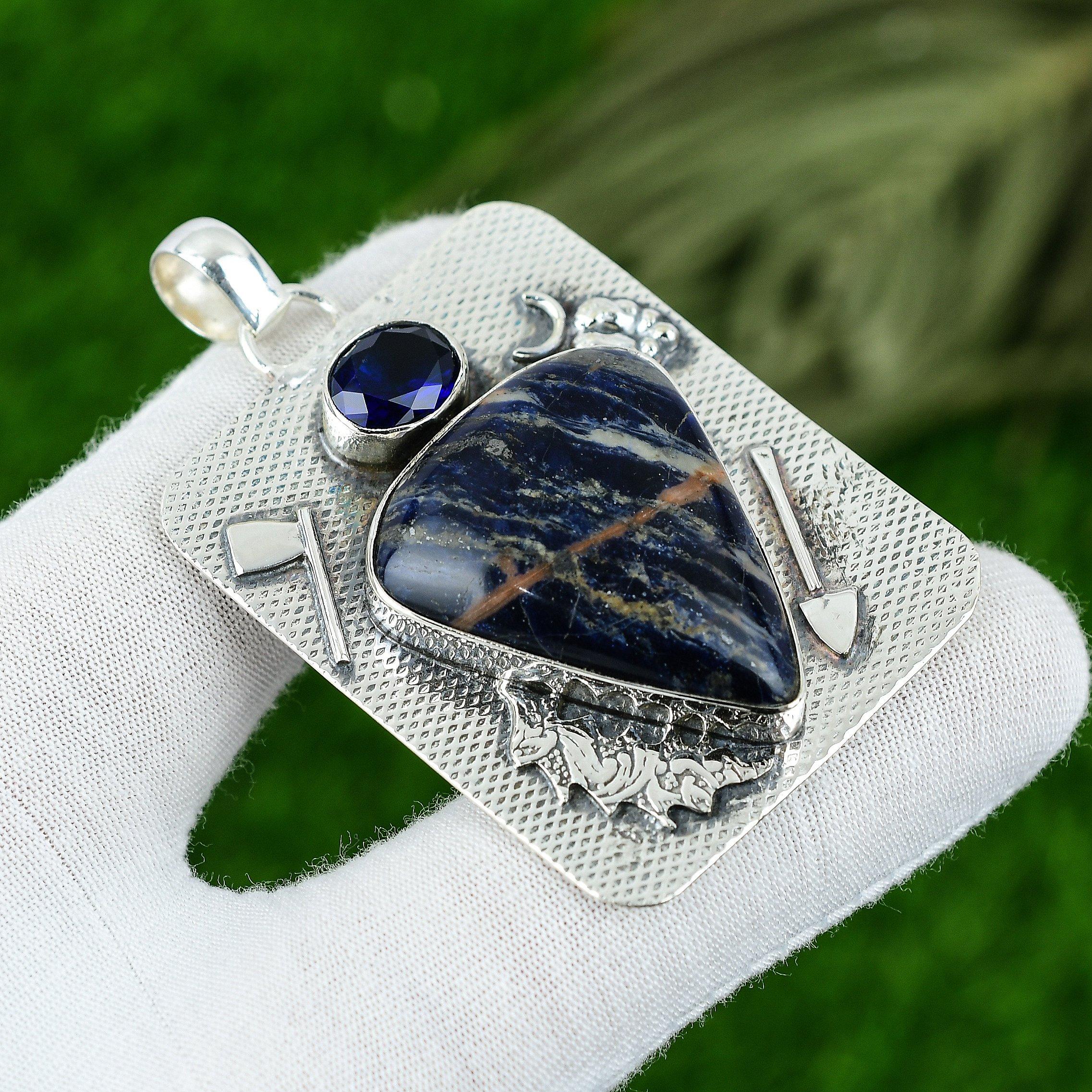 

Натуральный содалит драгоценный камень индийские украшения кулон из стерлингового серебра 925 пробы для девочек