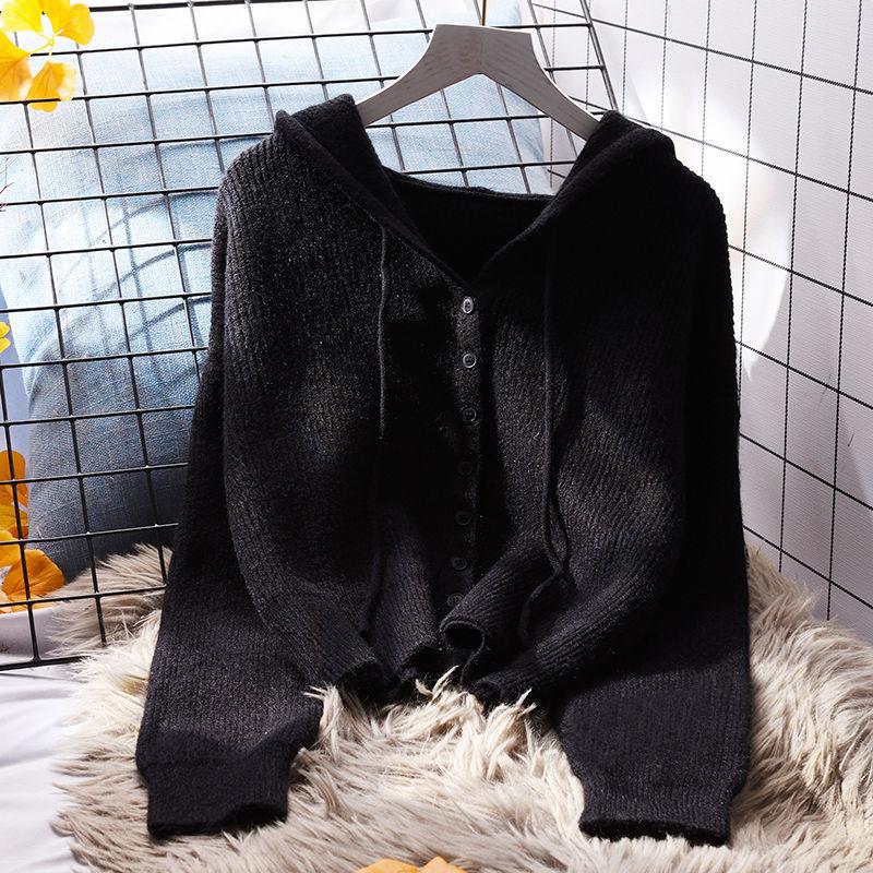 Hooded Short Sweater Cardigan Women Loose Outwear Spring and Autumn Korean Edition Outwear Foreign Knitted Sweater CardiganTop