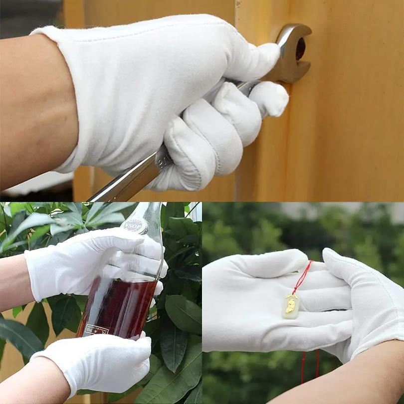 2 Paar Weiße Baumwollhandschuhe Verdickte Dehnbare Innenhandschuhe Reinigungshandschuhe Gartenhandschuhe Schmuckhandschuhe für Heimarbeit