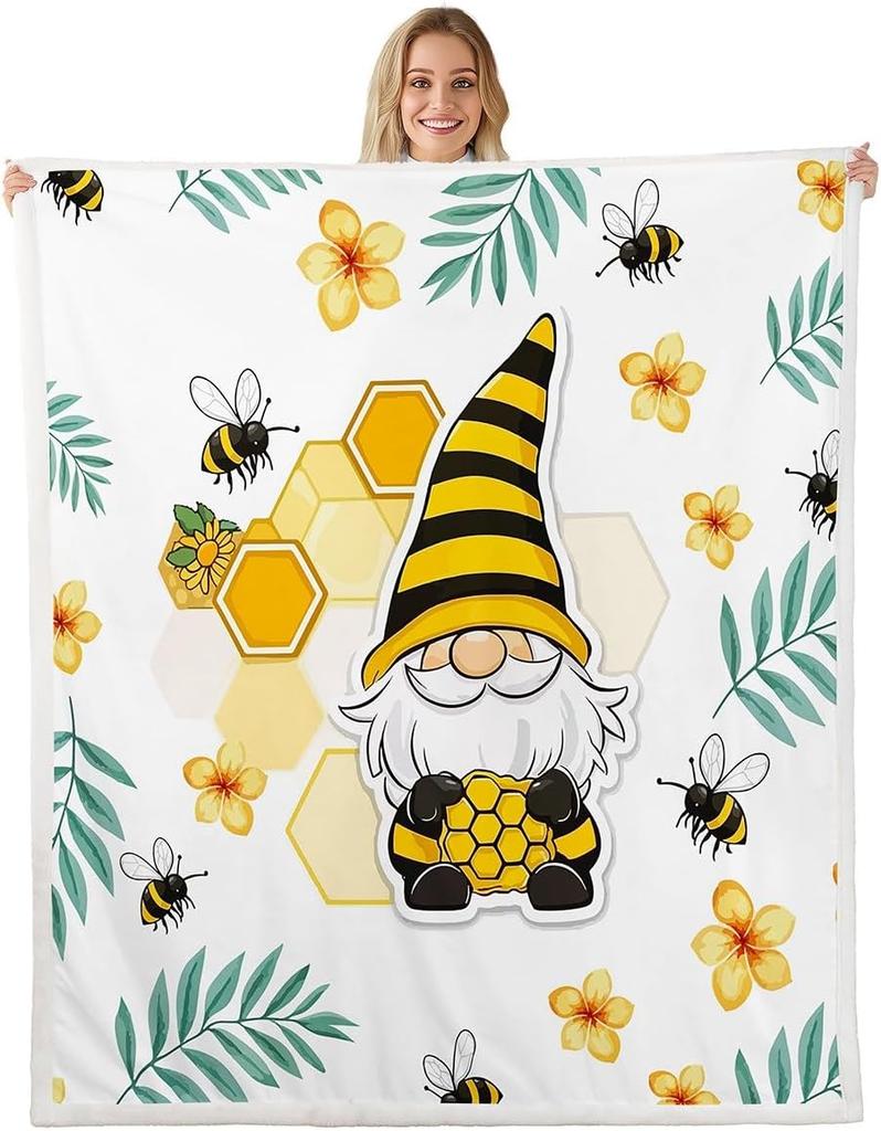 Cartoon Gnomes Fleece Blanket,Dwarf Throw Blanket Throw for Bedroom Living Rooms Sofa Couch,Colorful Stars Sherpa Blanket