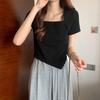 2025 Summer Women's Square Neck Irregular Sleeve Slim Fit Hyuna Style Top