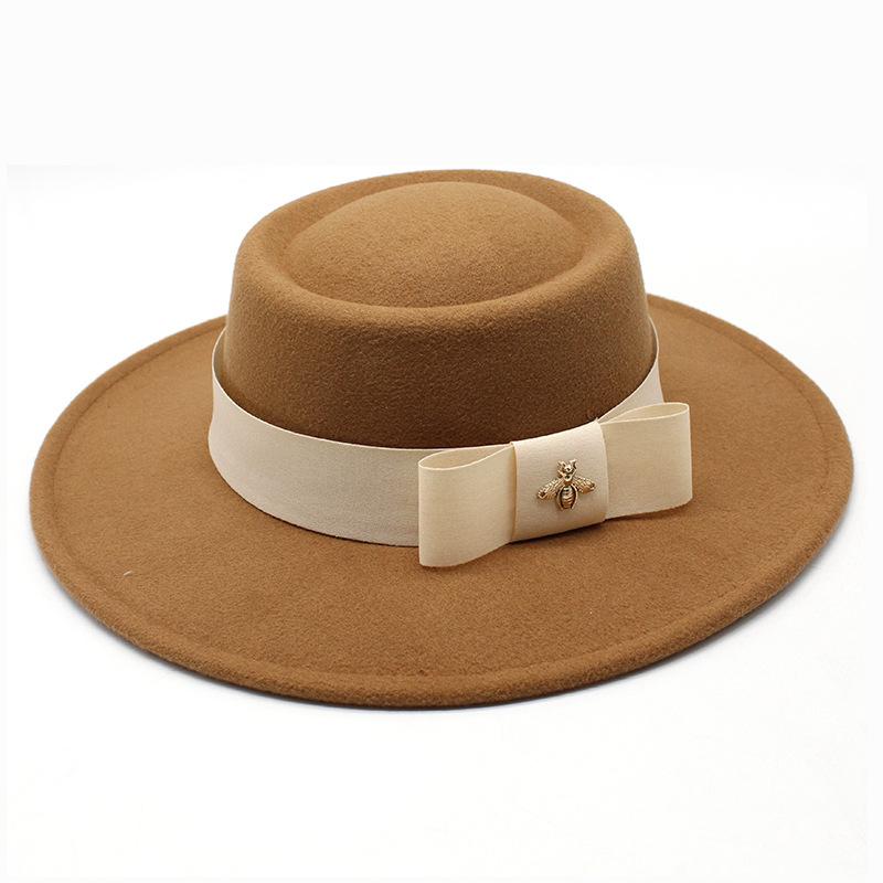 British Elegant Ring-Shaped Concave Flat-Topped Woolen 8.5Cm Top Hat Men'S And Women'S Flat-Topped Woolen Top Hat