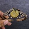 Natural Ammonite Fossil Gemstone Copper Wire Wrap Cuff Bangle Adjustable N9E39