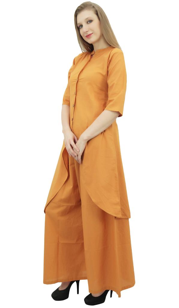 Phagun Asymmetrical Kurta Kurti Solid Beige Indian Clothing With Palazzo