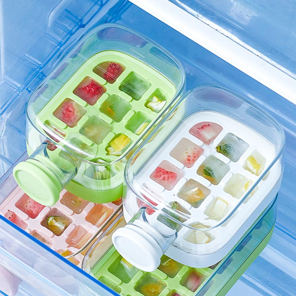 Ice Cube Bottle with Straw 2-in-1 Water Bottle with Strap Ice Cube Mold Portable Press Ice Tray Bottle for Outdoor Travel