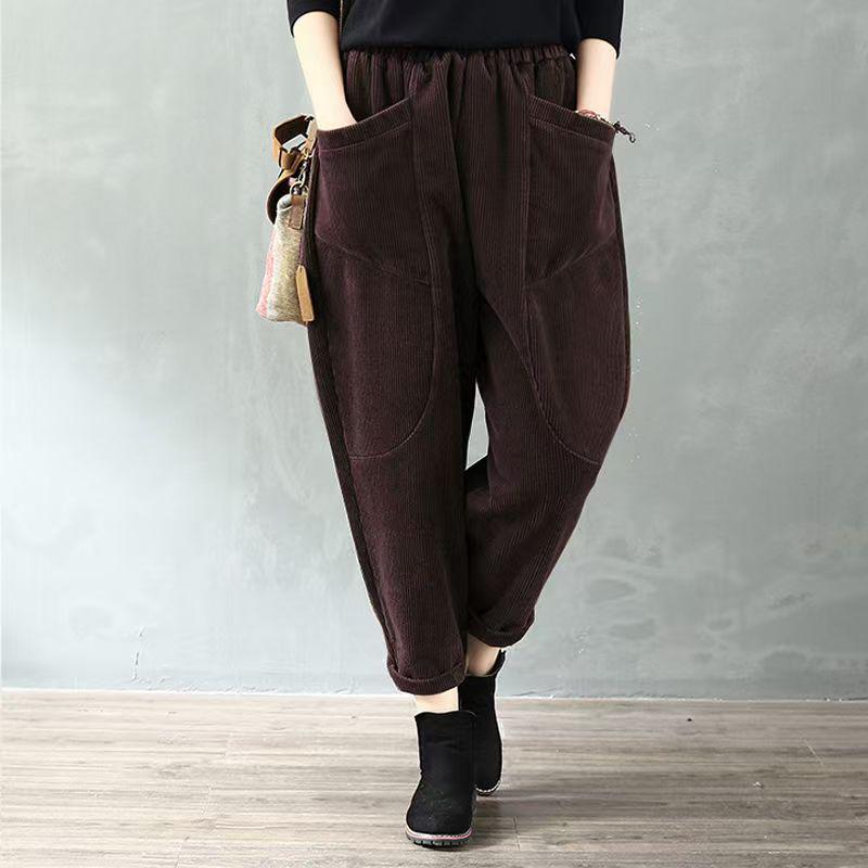 Nové manšestrové harémové kalhoty z jehněčí kůže - podzim/zima, zesílené a všestranné pro ženy