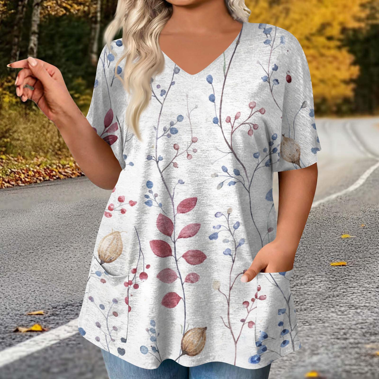 

Womens Spring Tops V Neck Short Sleeve Summer Shirts for Women Floral Print Loose Fit Womens Summer Shirts Dressy Casual Blouse XXXXL білий