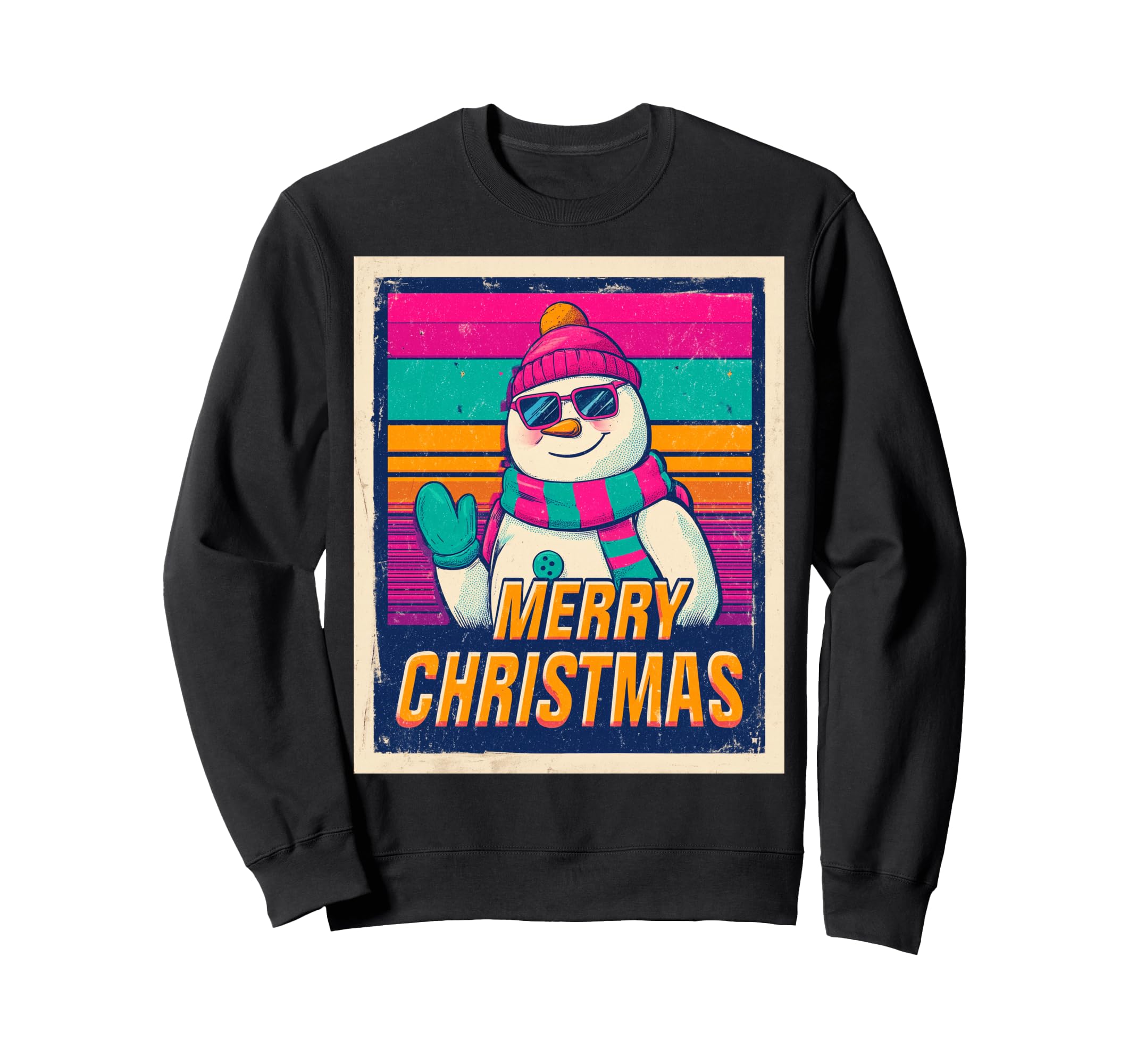 

Merry Christmas Snowman Vintage Retro 80s Christmas Sweatshirt чёрный