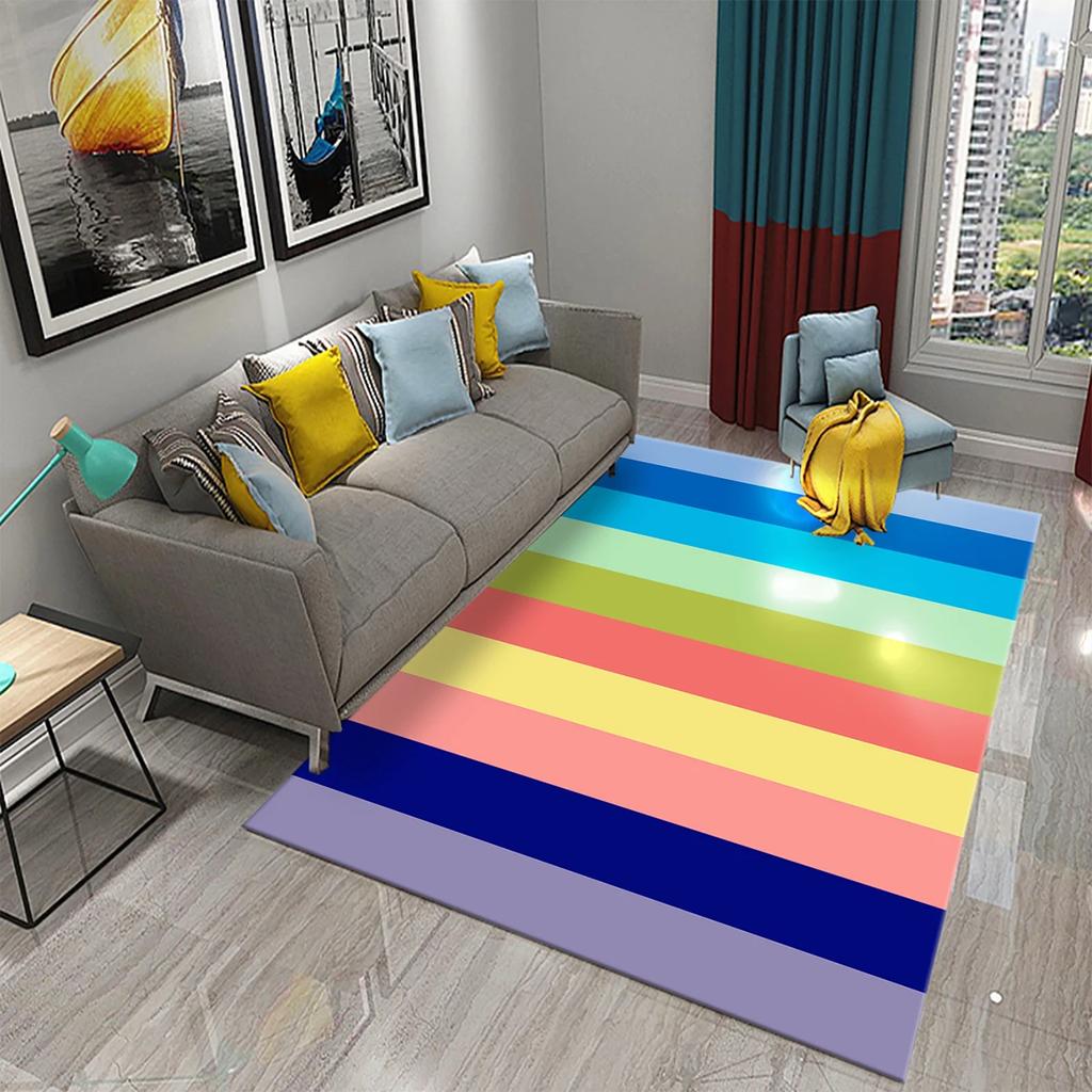 Retro Color Striped Waves Carpet for Living Room Sofa Floor Rug Bedroom Simplicity Decor Floor Rugs Bathroom Non-slip Area Mats