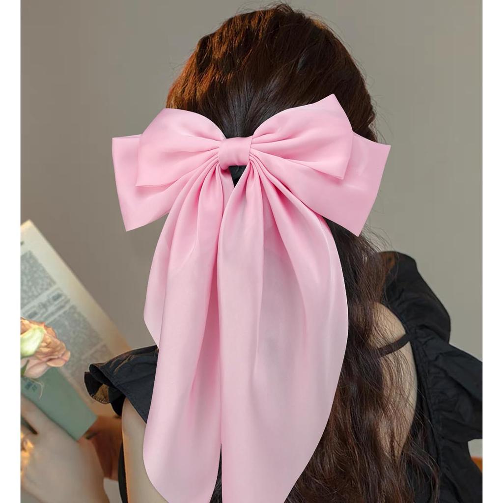 Women Bow Ribbon Hair Clip Fashion Simple Solid Satin Spring Clip Hair Pin Elegant Retro Headband Clips Girls Hair Accessories