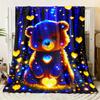 Glow-in-the-Dark Blue Bear Flannel Blanket - Soft & Lightweight for Sofa/Bed/Travel,Digital Print Cozy Gift for Family & Friends