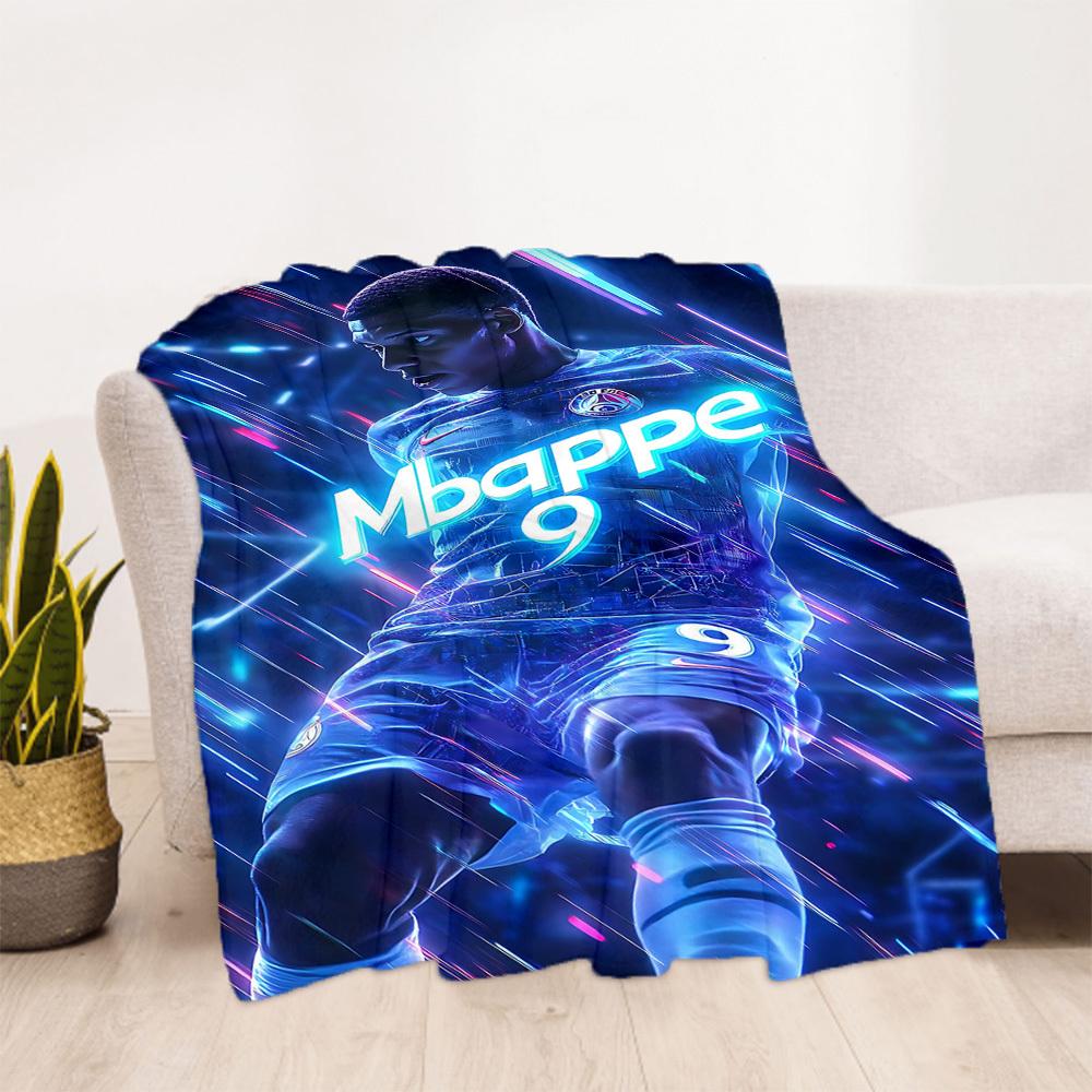 1pc Football Star Mbappé Outdoor Blanket Lightweight Flannel, Soft & Warm, All-Season Use for Sofa, Outdoor, Camping, Living Room, Office004