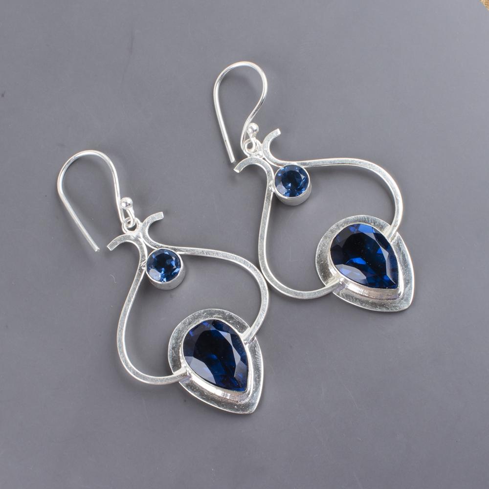London Blue Topaz Gemstone Jewelry, 925 Solid Sterling Silver Earrings, Handmade Spiritual Earrings For Wedding Gift
