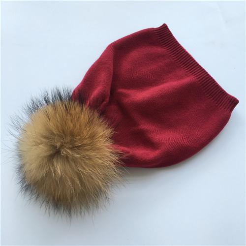 Real Raccoon Fur Pom Pom Knitted Hat Women Beanies Cashmere Winter Hat Female Girl Cotton Skullies Wool Beanie Hat