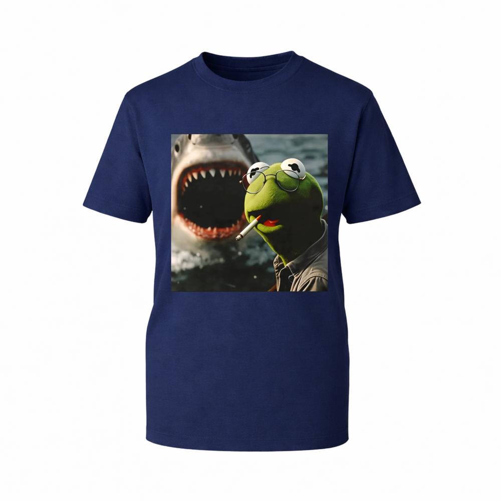 Funny Retro Frog Shark Graphic TShirt Dark Humor Animal Parody Unisexs Gift Tee S
