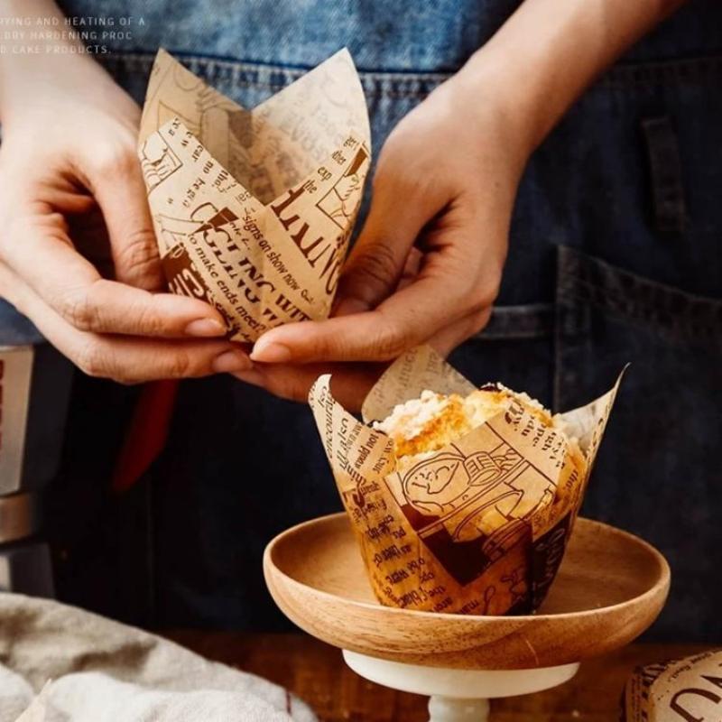 50 Pcs Retro Newspaper Style Baking Cups Cupcake Liners For Wedding Birthday Party Bakeware Paper Cups
