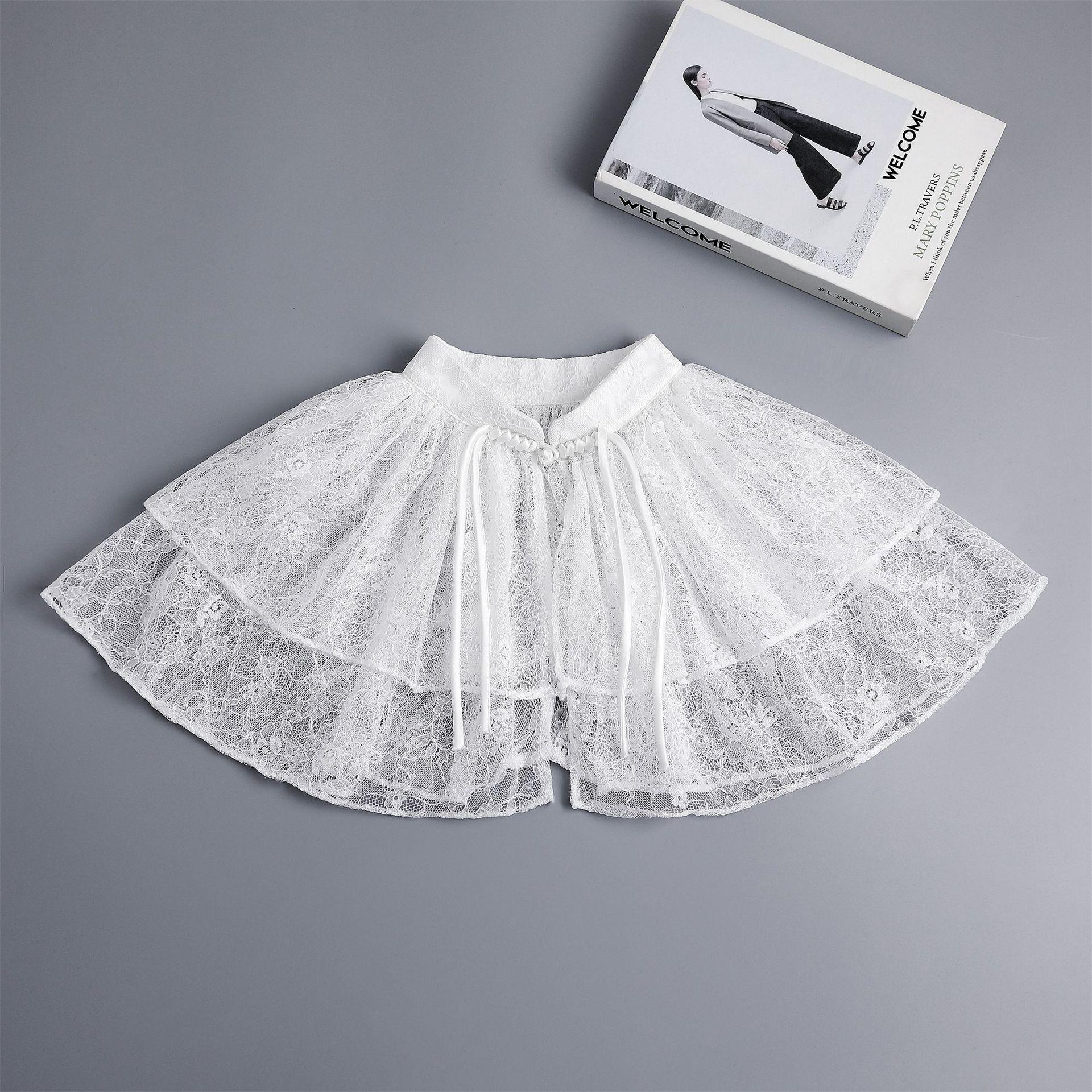 

2024 Элегантная накидка из кружева в китайском стиле и кардиган чонсам с облачным воротником-стойкой белый