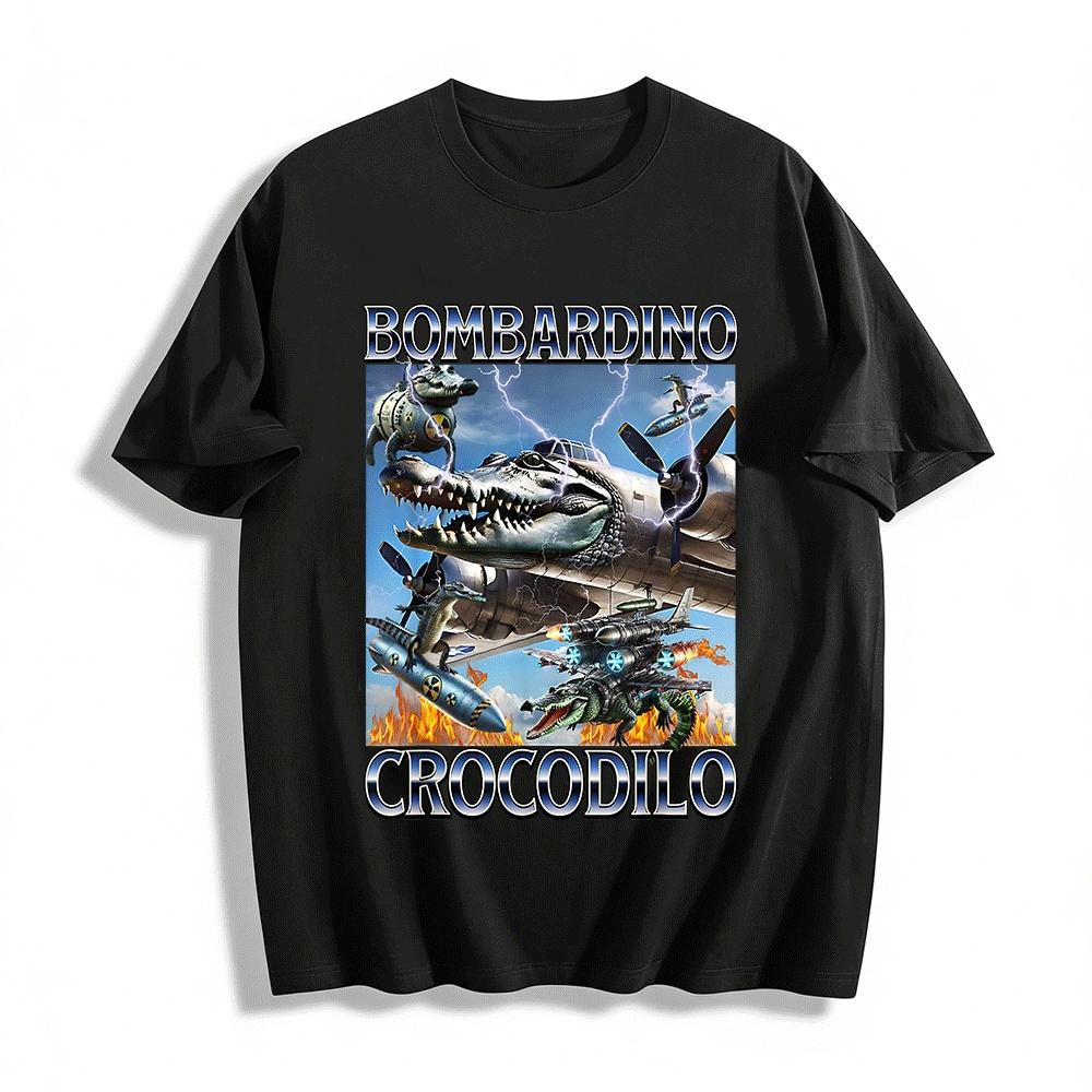 Mechanical Crocodile Bomber Graphic Tee Sci-Fi Funny Casual Top Pure cotton T-shirt XXS