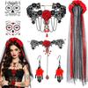 Costume Accessories Set - 5 Includes Headband, Necklace, Bracelet, Earrings and Temporary Tattoos for Women