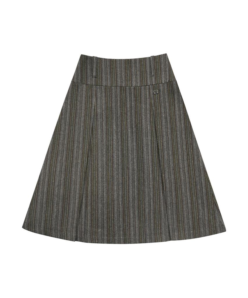 Mileko Pleated Pattern Midi Sk Khaki Gray