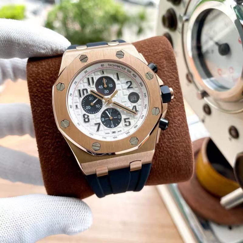 

2024 Чоловічий висококласний кварцовий годинник Royal Oak з шістьма стрілками та силіконово-сталевим ремінцем