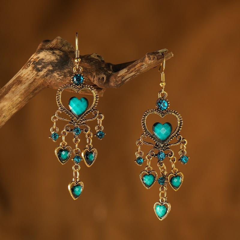 Bohemian Drop Dangle Heart Earrings For Women Vintage Rhinestone Acrylic Gold Color Ethnic Boho Jewelry Earings Pendientes Mujer