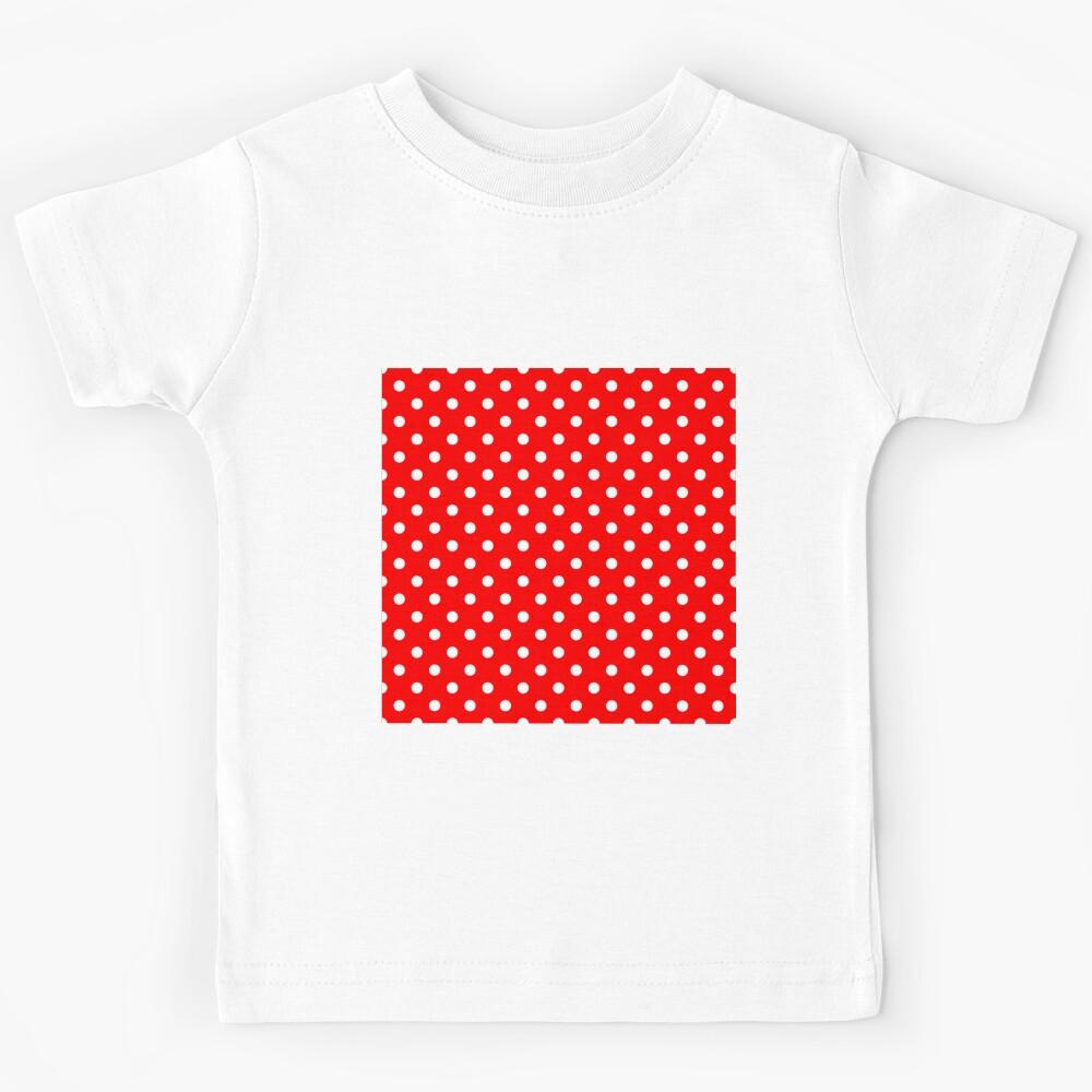 Red Polka Dot Pattern – Retro White Dots on Red Background Kids T-Shirt 150