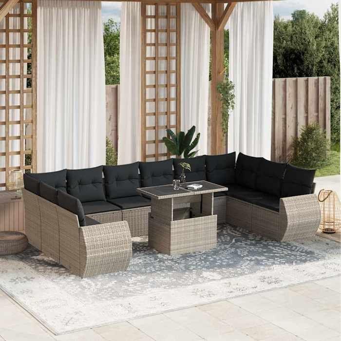 VidaXL Salon de jardin 11 pcs avec coussins gris clair résine tressée 3268782