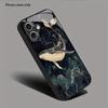 Black Whale Design Tempered Glass Phone Case Suitable for iPhone 17 16 15 14 13 12 11 Pro Max Plus Anti Drop and Shockproof