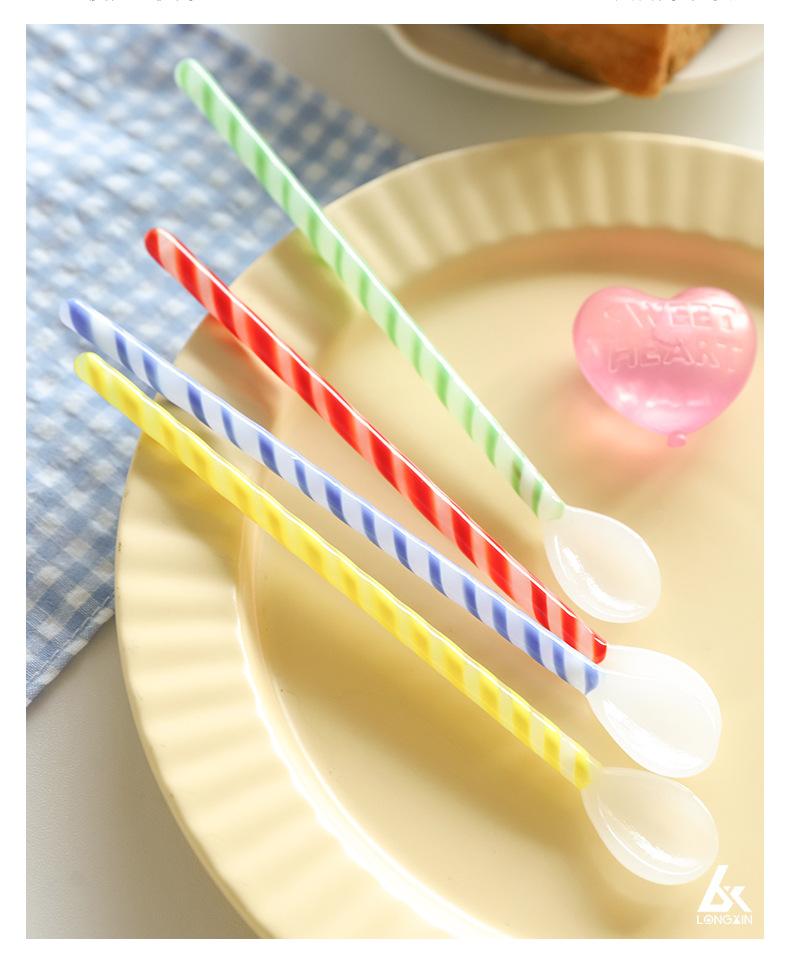 Colorful Glass Jade Spoon Set, Heat-Resistant Borosilicate Glass, 4-Piece, Pink Gift Box, Long Handle Round Stirring Spoons