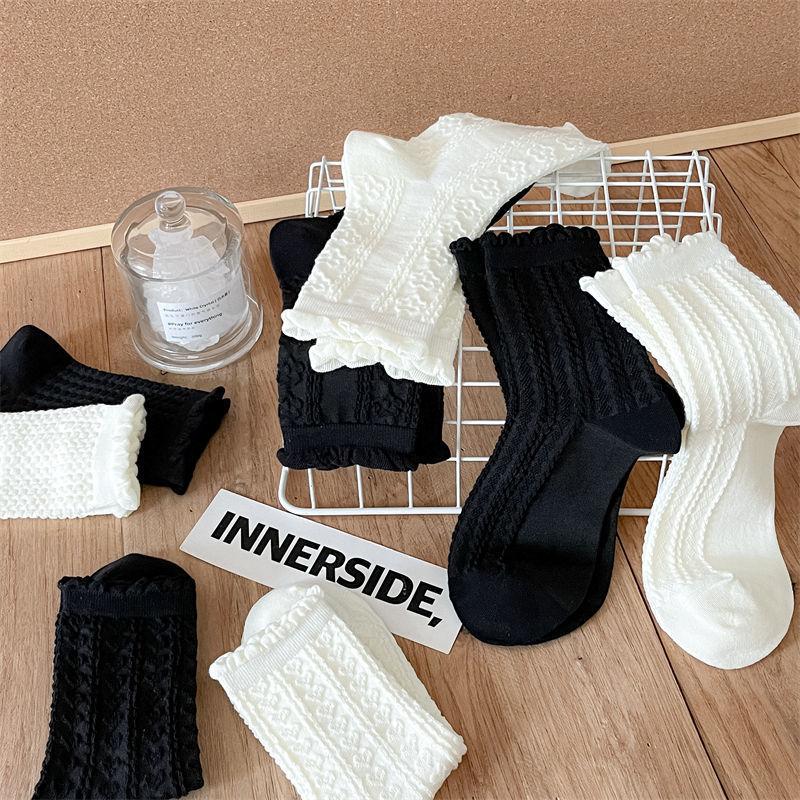 Female Summer Thin Pure Color Sweet Lace In The Tube Stack Socks