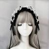 Bandeau Cheveux Lolita Gothique Sucré Sombre, Coiffe à Volants Dentelle Noir Blanc Nœud, Accessoire Cheveux Cosplay Femme