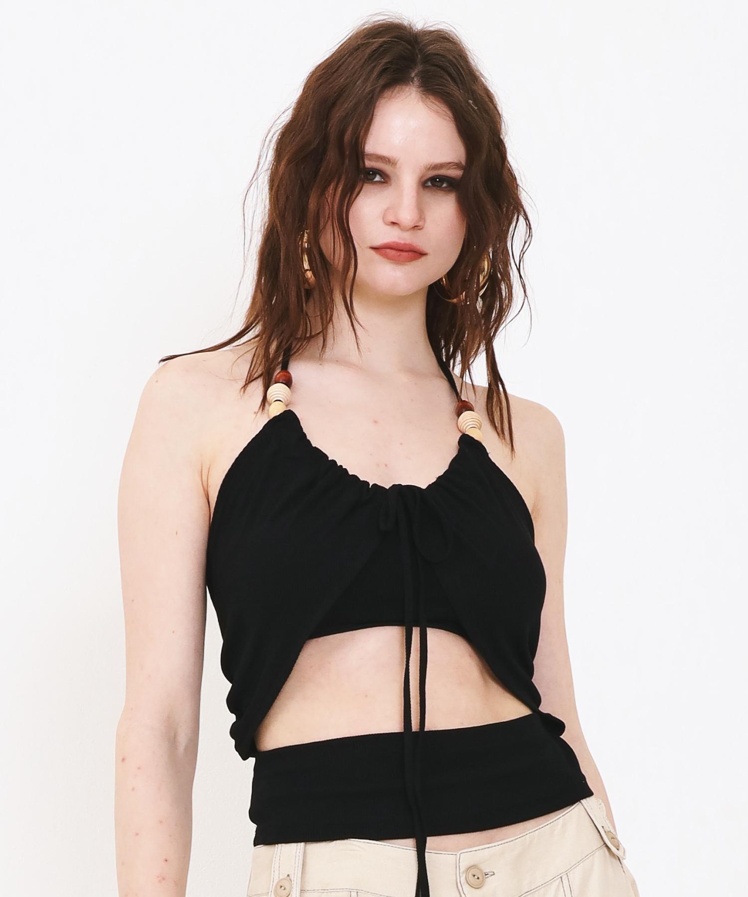 Cecese Halterneck Beaded Top Black M