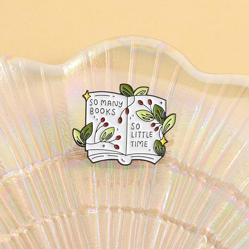 So viele Bücher So wenig Zeit Emaille-Anstecker Florale Buch-Brosche Anstecknadel Modeschmuck Geschenk für Lesebegeisterte Bücherwurm Freunde
